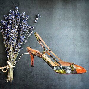 Luciano Padovan Multicolor Snakeskin Slingback Closed Toe Pumps Size 36 (US 6)